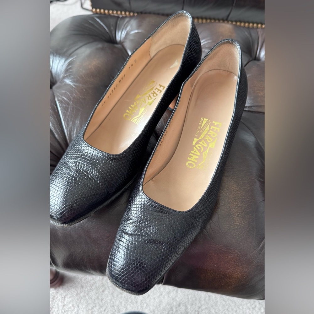 Salvatore Ferragamo Black Textured Heels